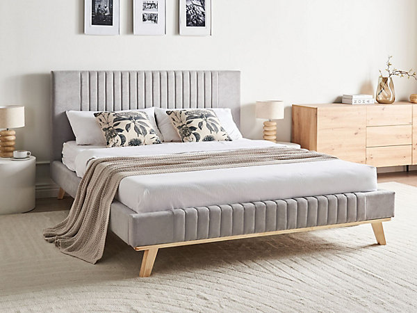 Lit avec sommier Tissu chenille TALENCE 160 x 200 cm Gris clair