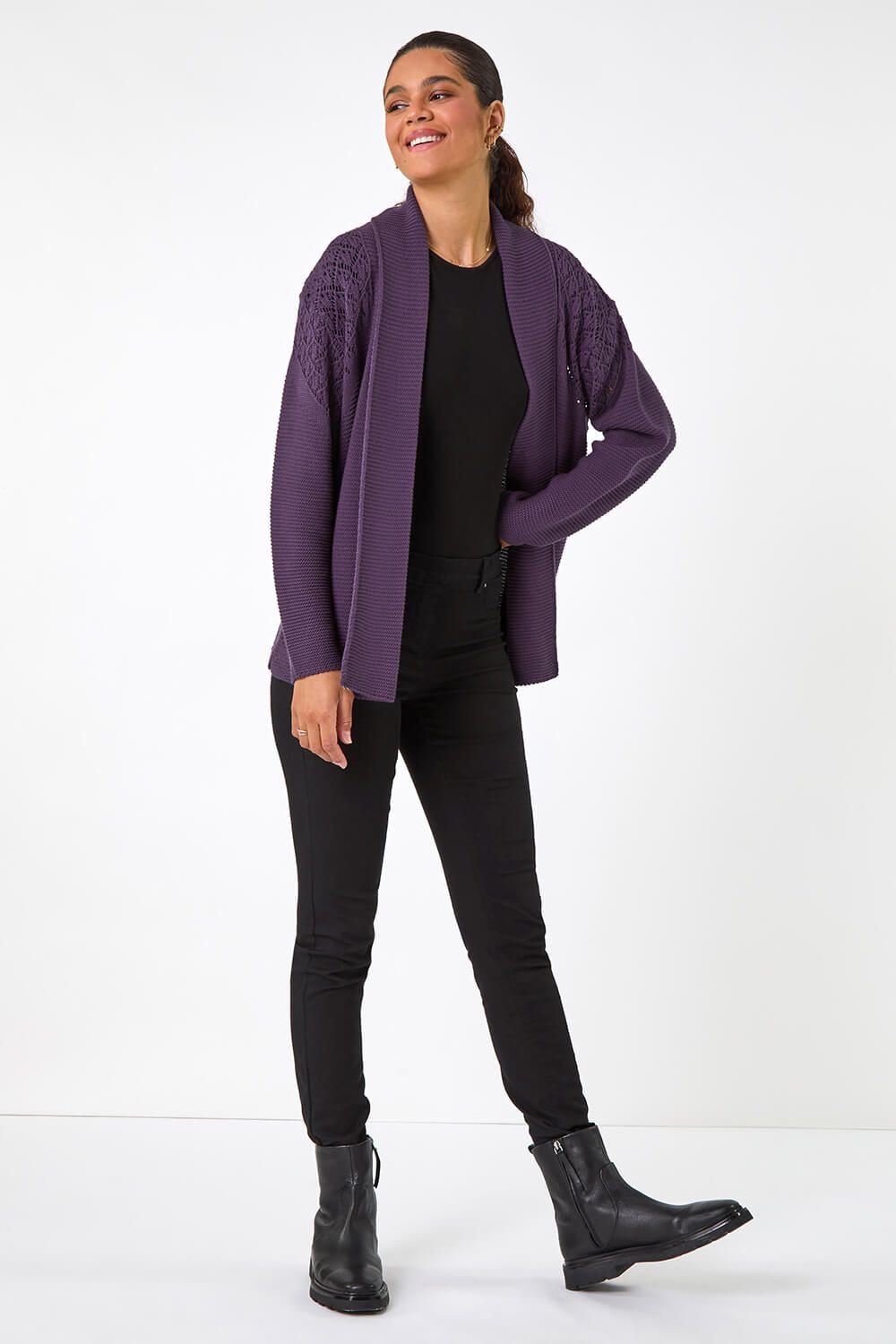 Roman Edge to Edge Pointelle Knit Cardigan