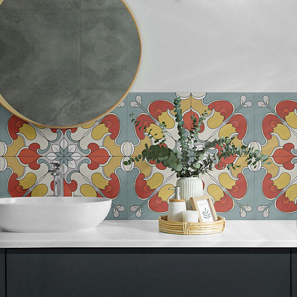 Panneau Mural Wallfluent 50x50 cm Motif Mandala Floral 4 pièces