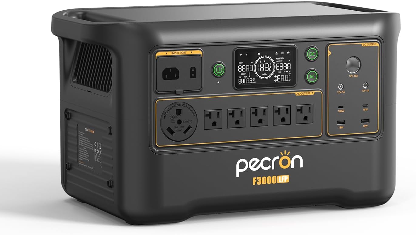 pecron Portable Power Station F3000LFP  3072Wh Solar Generator  3600W LiFePO4 Battery Home Backup  Fast Charging Lithium Battery with 100W USB-C Output for Home  Camping  RV  Emergency