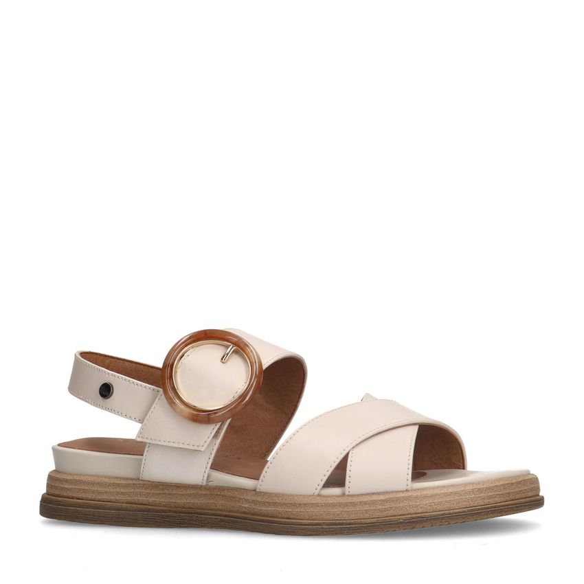 No Stress Cr&eacute;me witte leren plateau sandalen met gesp