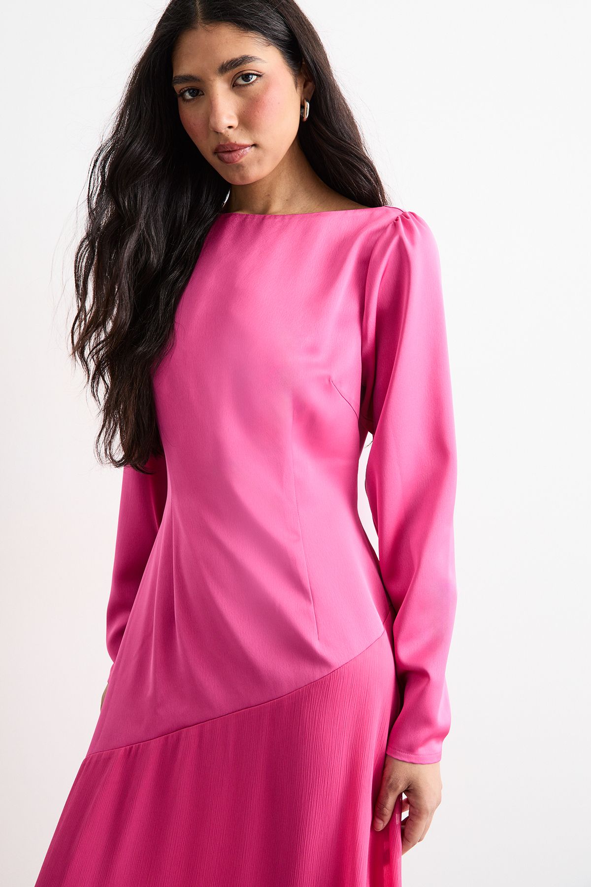 Warehouse Slash Neck Asymmetric Seam Detail Maxi Dress