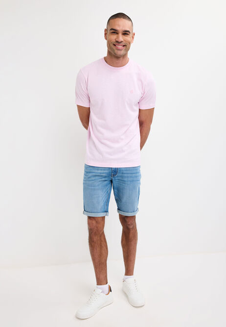 Mens Pink Cotton Textured T-Shirt