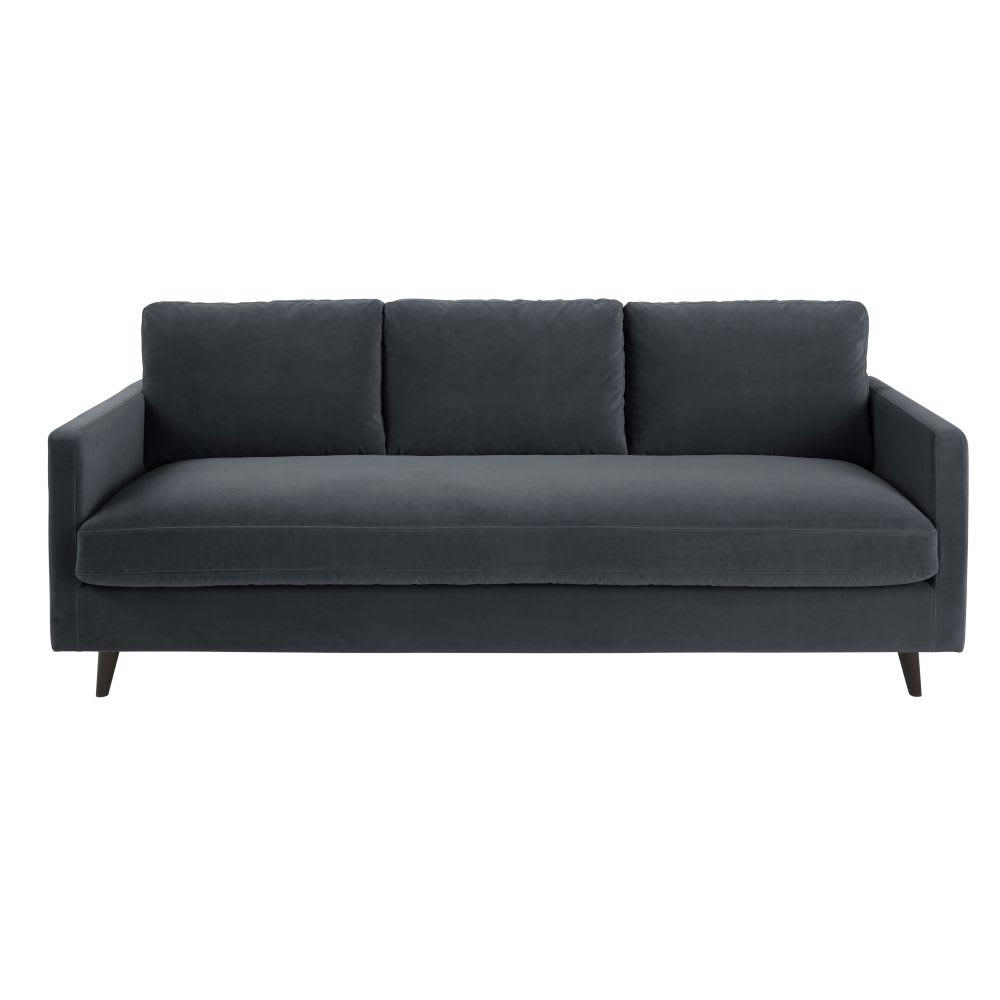 Kant - Canapé-lit 3/4 places en velours gris anthracite, matelas 10 cm