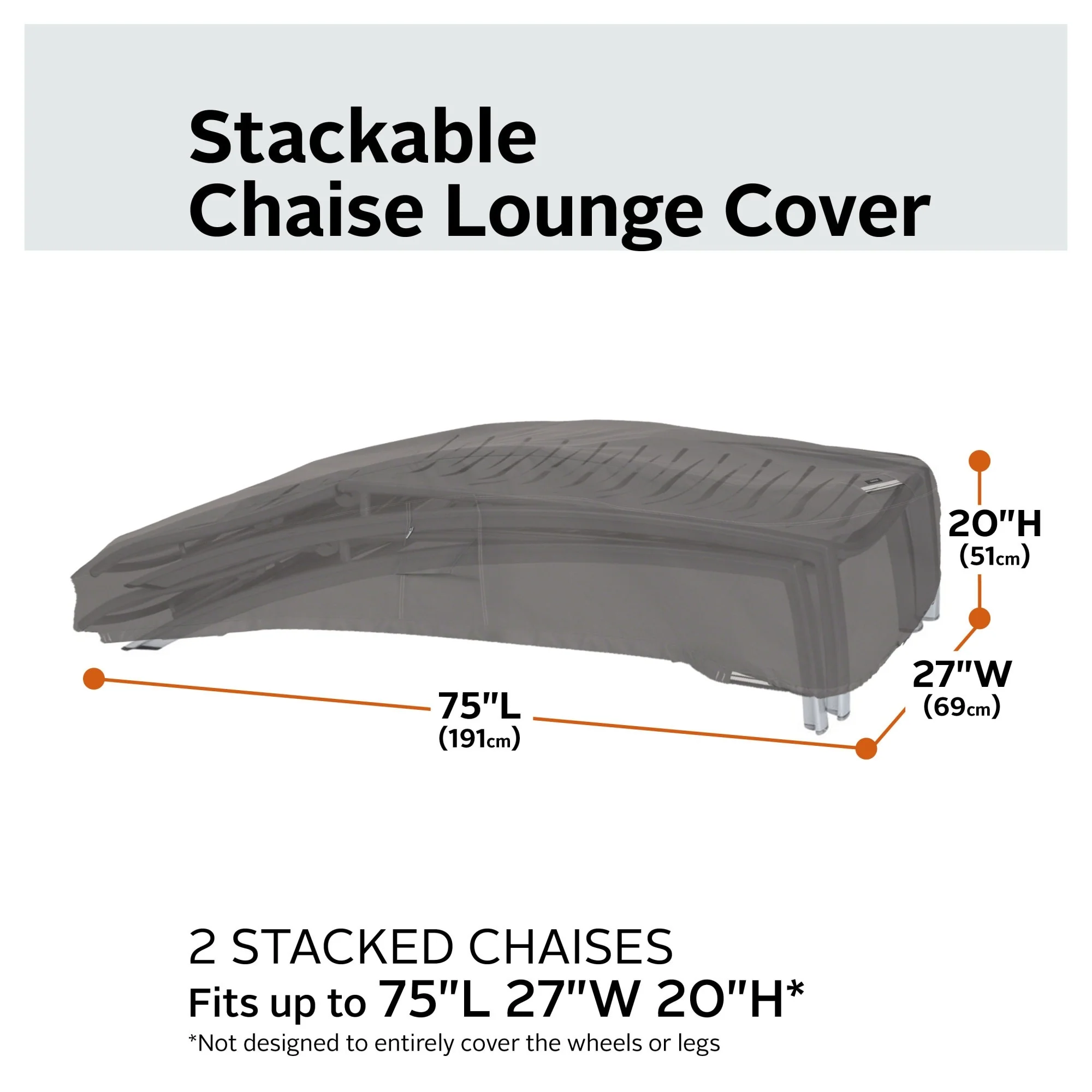 Classic Accessories Ravenna Water-Resistant Stackable 75 x 27 x 20 Inch Chaise Lounge Cover