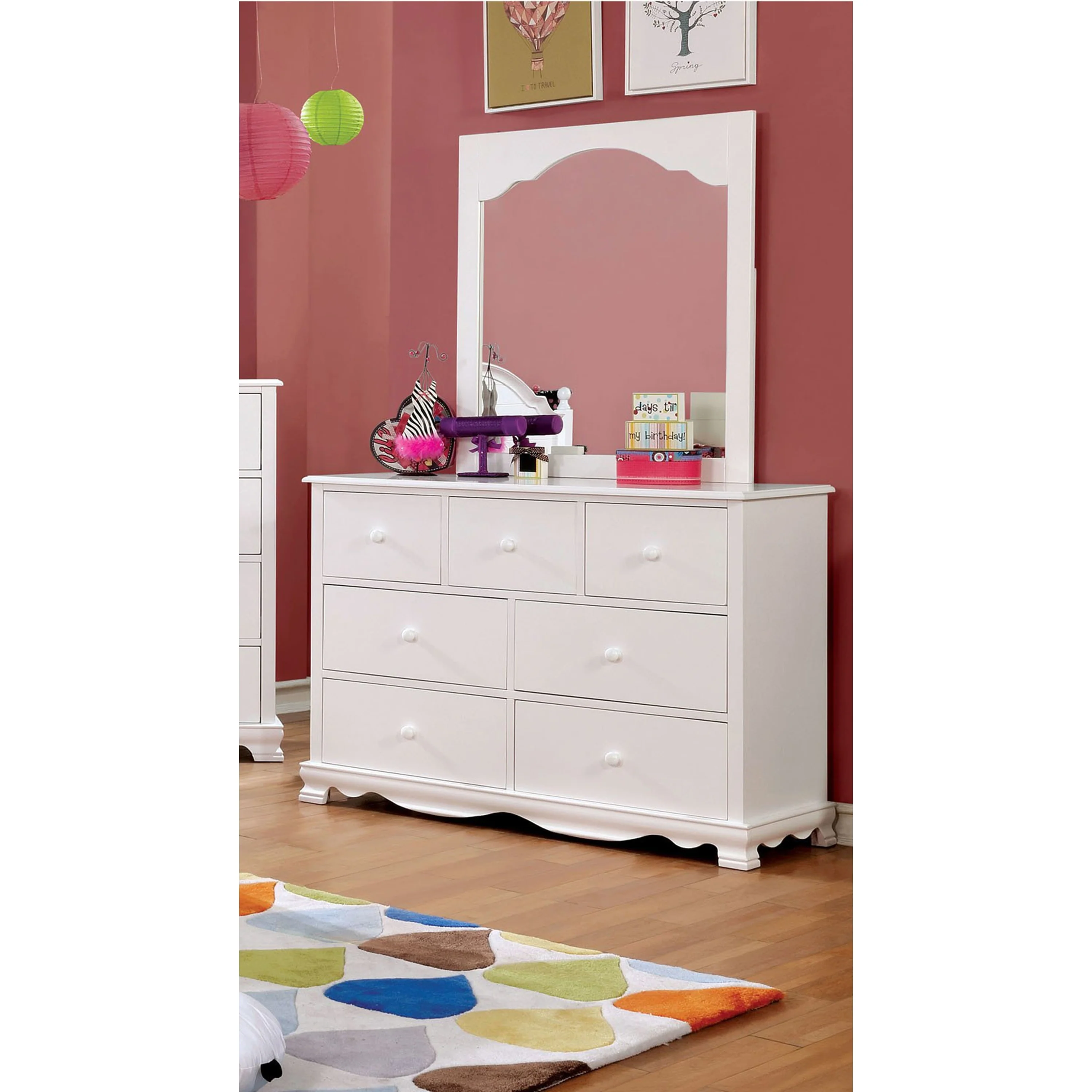 Jevi Transitional Wood 7-Drawer 2-Piece Youth Dresser and Mirror Set by Furniture of America