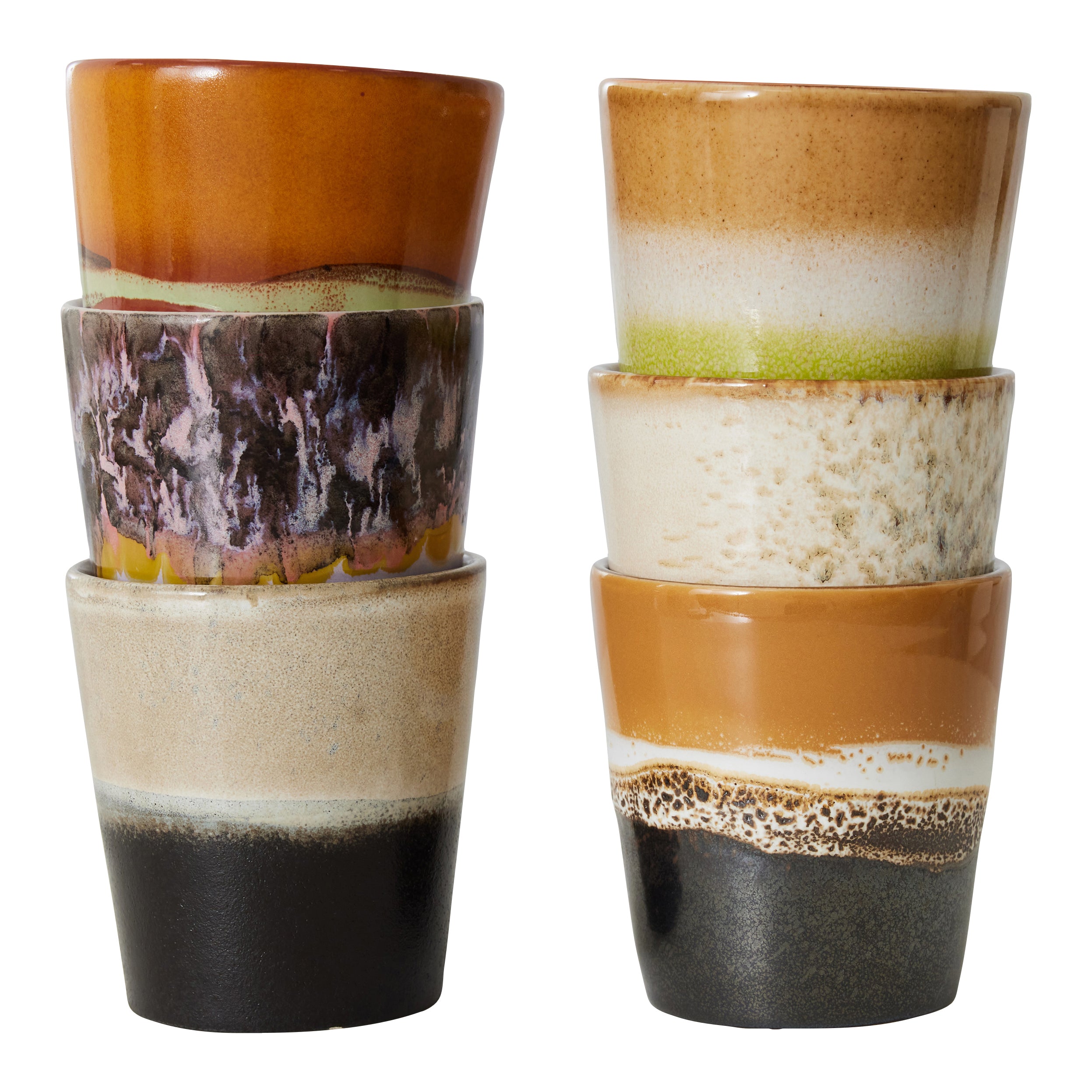 HKliving 70's Ceramics Mokken 0,23 L - Set van 6 - Soil