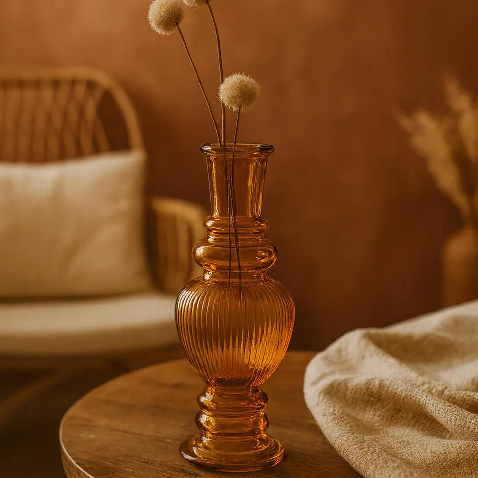 Ideas 4 Seasons Bloemenvaas Venice - glas - geel - D5.7 x H15 cm