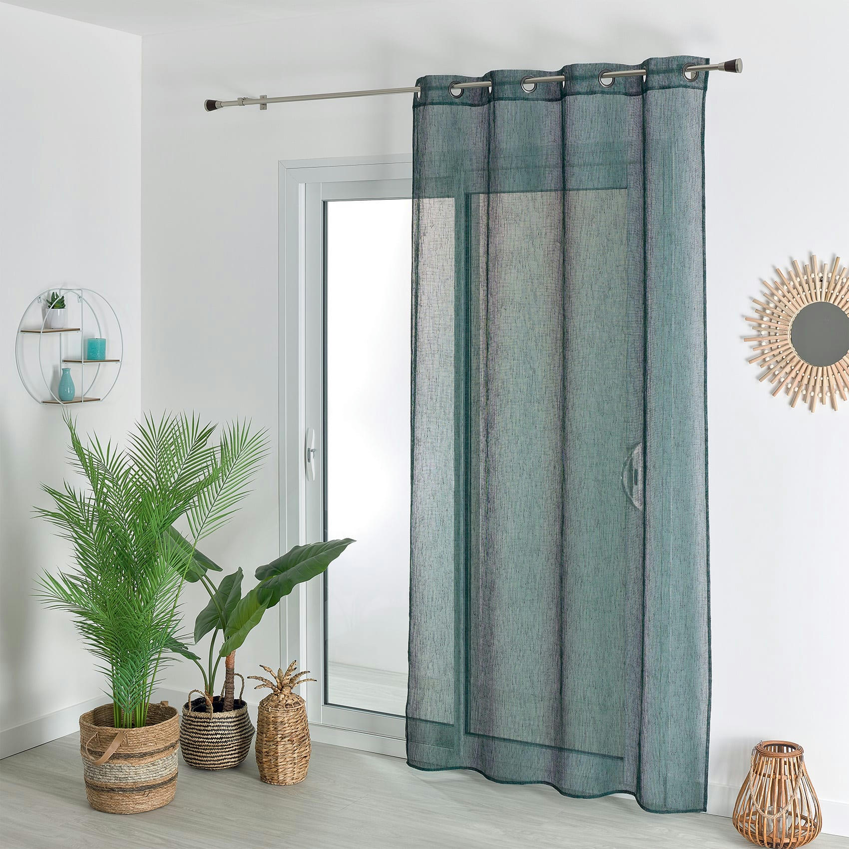 - Voilage tamisant en filet rustique polyester bleu 140x240 cm