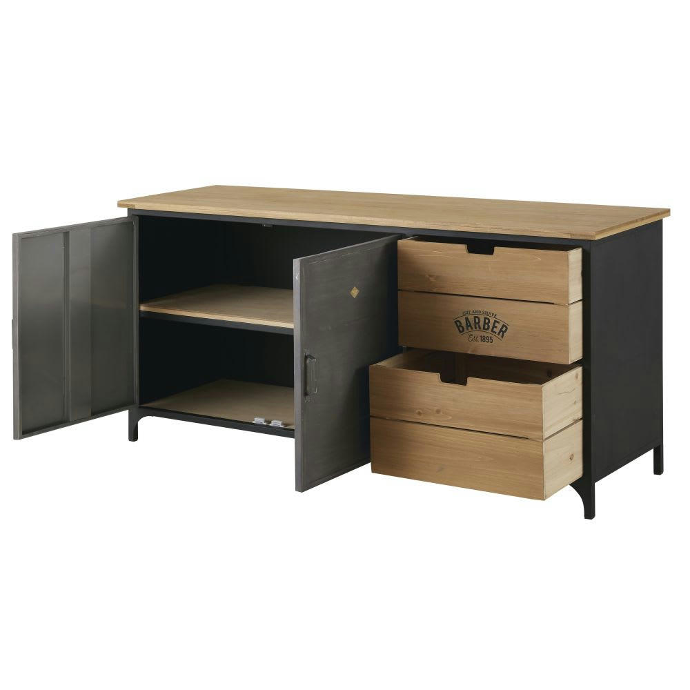 Harvey - Buffet 2 portes 2 tiroirs en métal et sapin massif