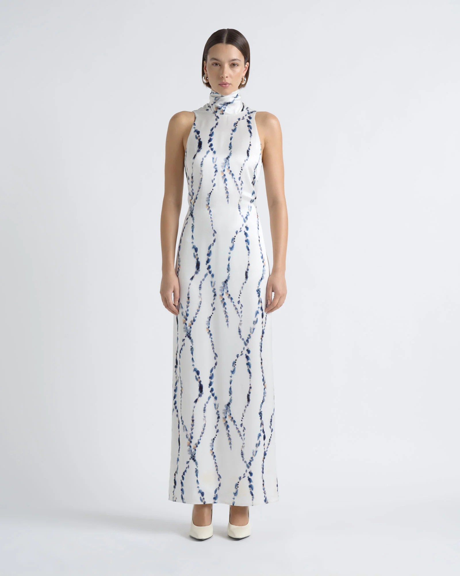 Satin Abstract Print Column Maxi Dress
