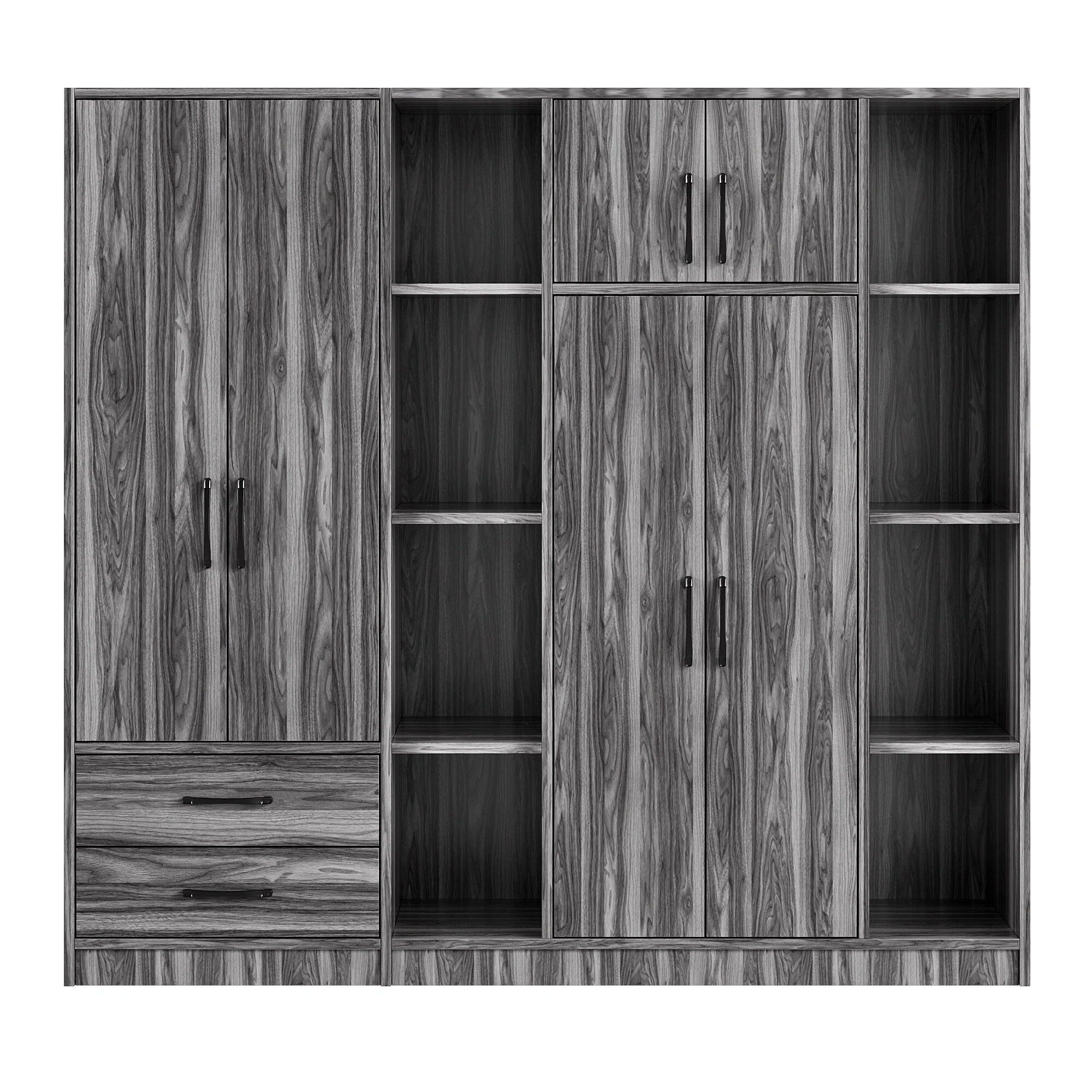 Large 6-Doors Storage Armoires with Hanging Rods and Drawers