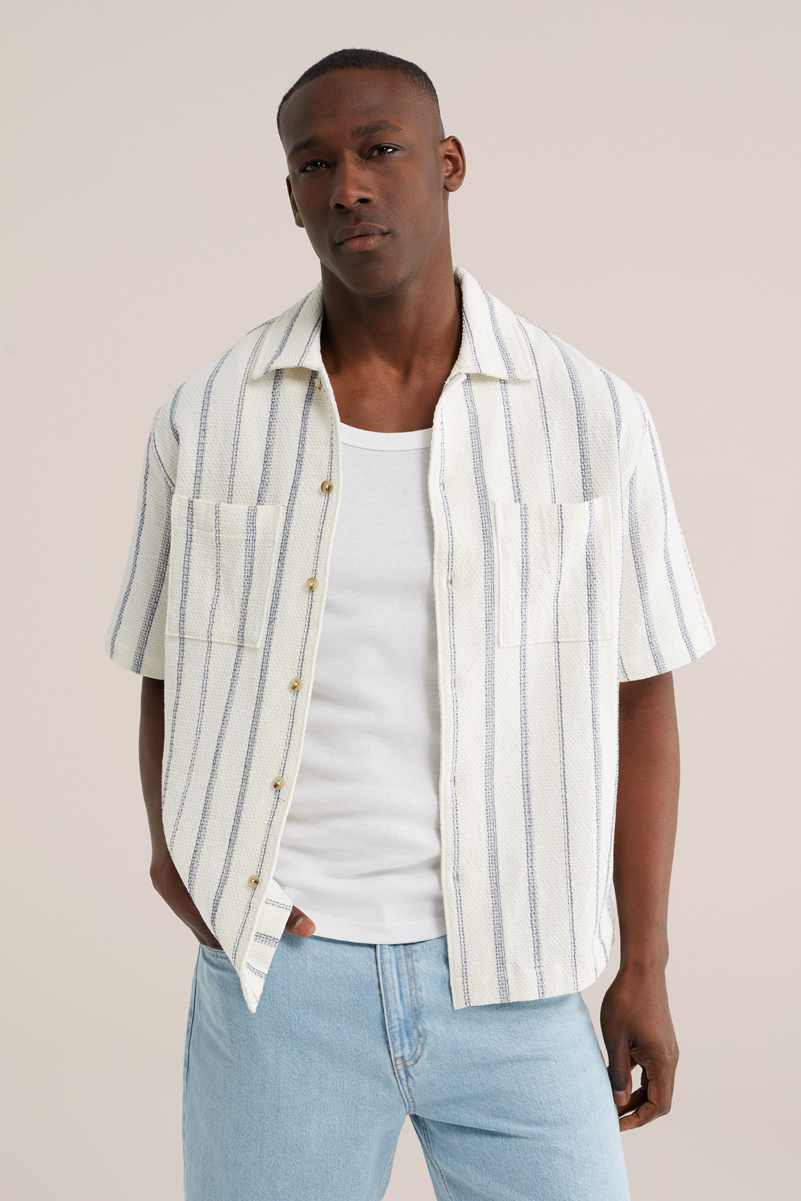 Heren relaxed fit overhemd met structuur en print