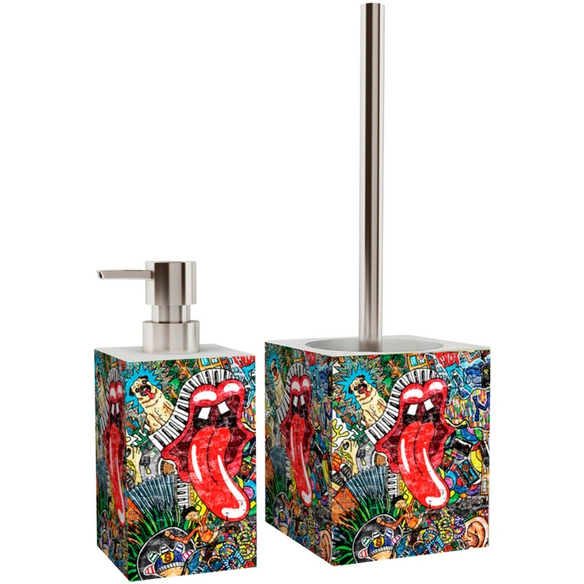 Bad-Accessoire-Set »Graffiti«, Rot, Rechteckig
