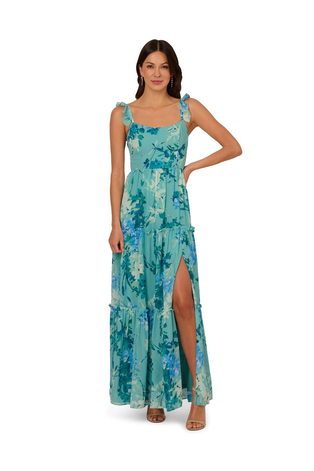Adrianna Papell Print Chiffon Ruffle Dress