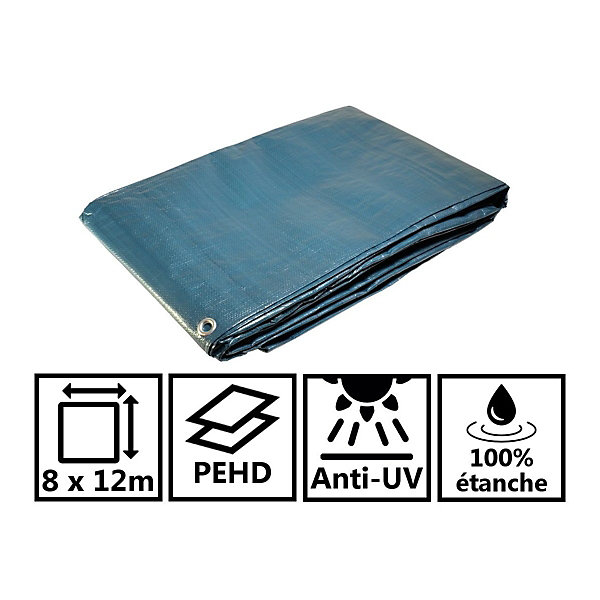 Bâche de jardin 8 x 12 m Bleue et verte Polyéthylène 150g/m²