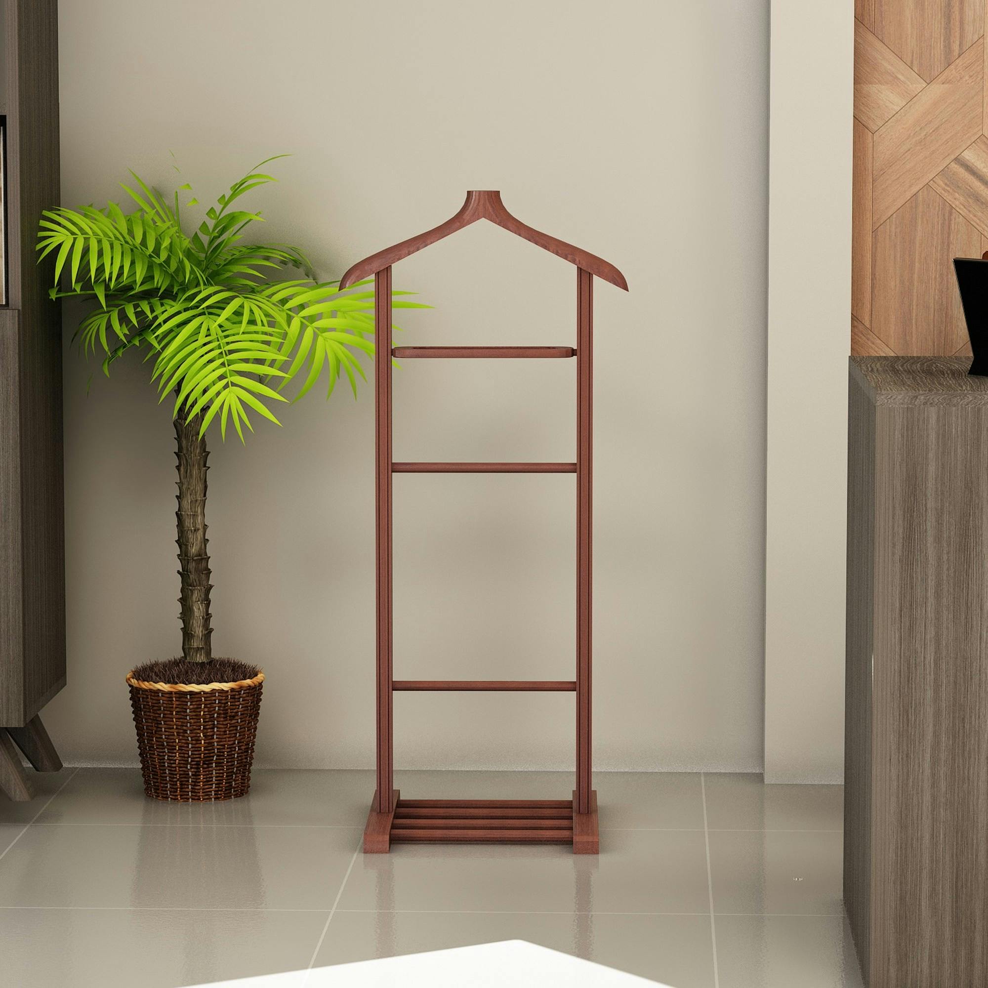 Valet de chambre bois brun avec plateau vide-poches SITIA