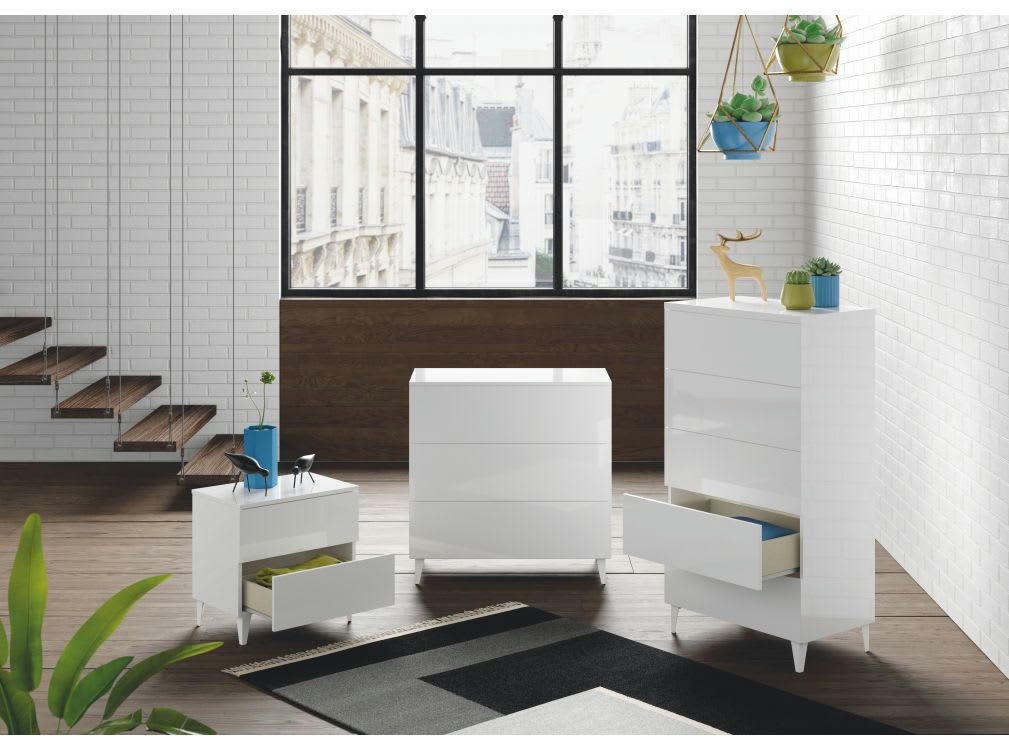 AMIR - Commode blanc 5 tiroirs L61 x H117cm