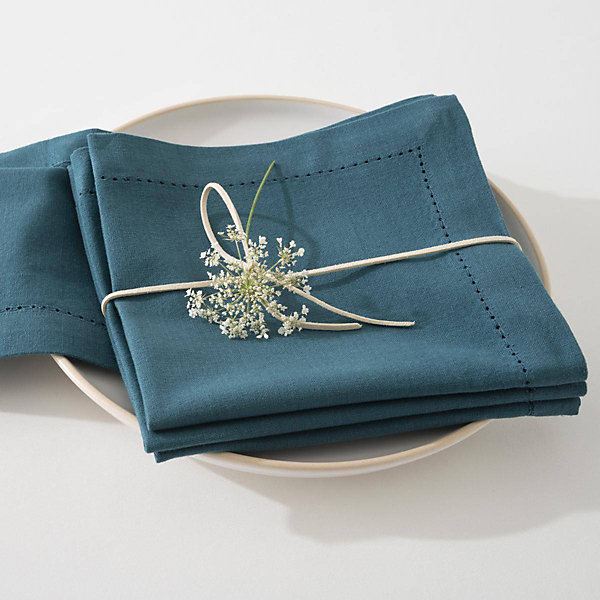 Lot de 4 serviettes de table Chambray - bleu canard 40x40 cm - Atmosphera
