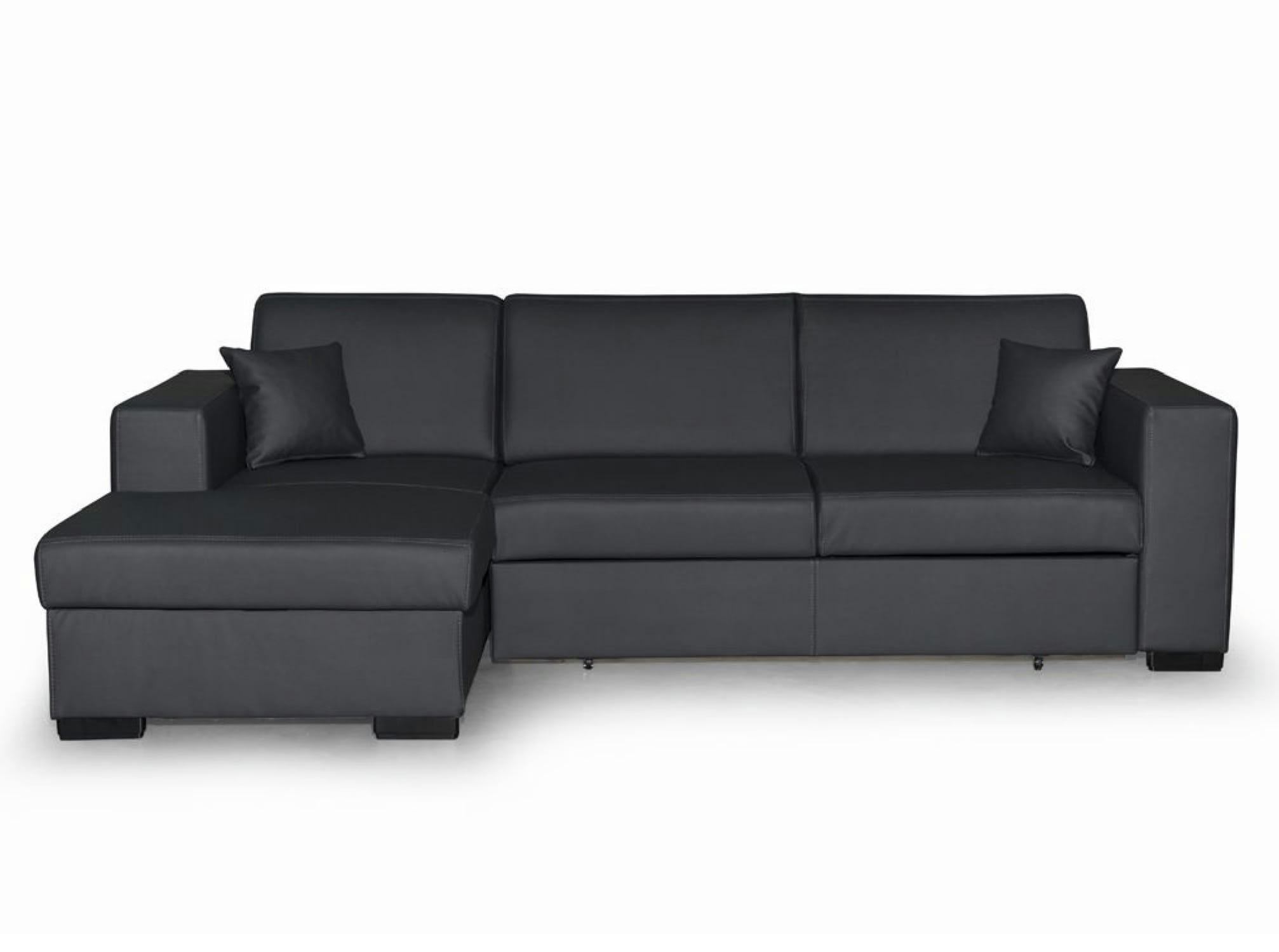 FUJI - Canapé d'angle gauche convertible en simili gris