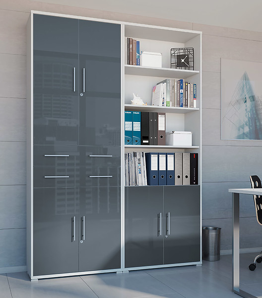 Regał Office Lux 79 cm z 2 drzwiami i 4 półkami jasny szary