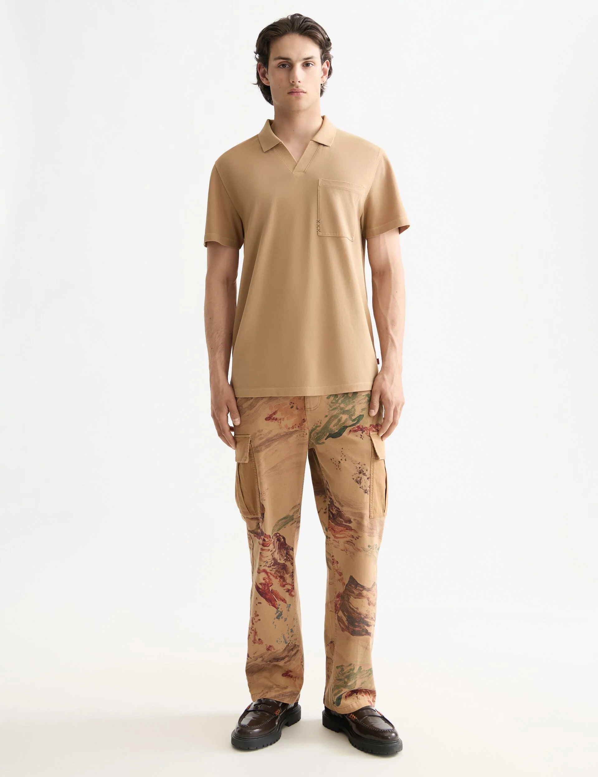 Garment-dyed pique relaxed fit pocket polo
