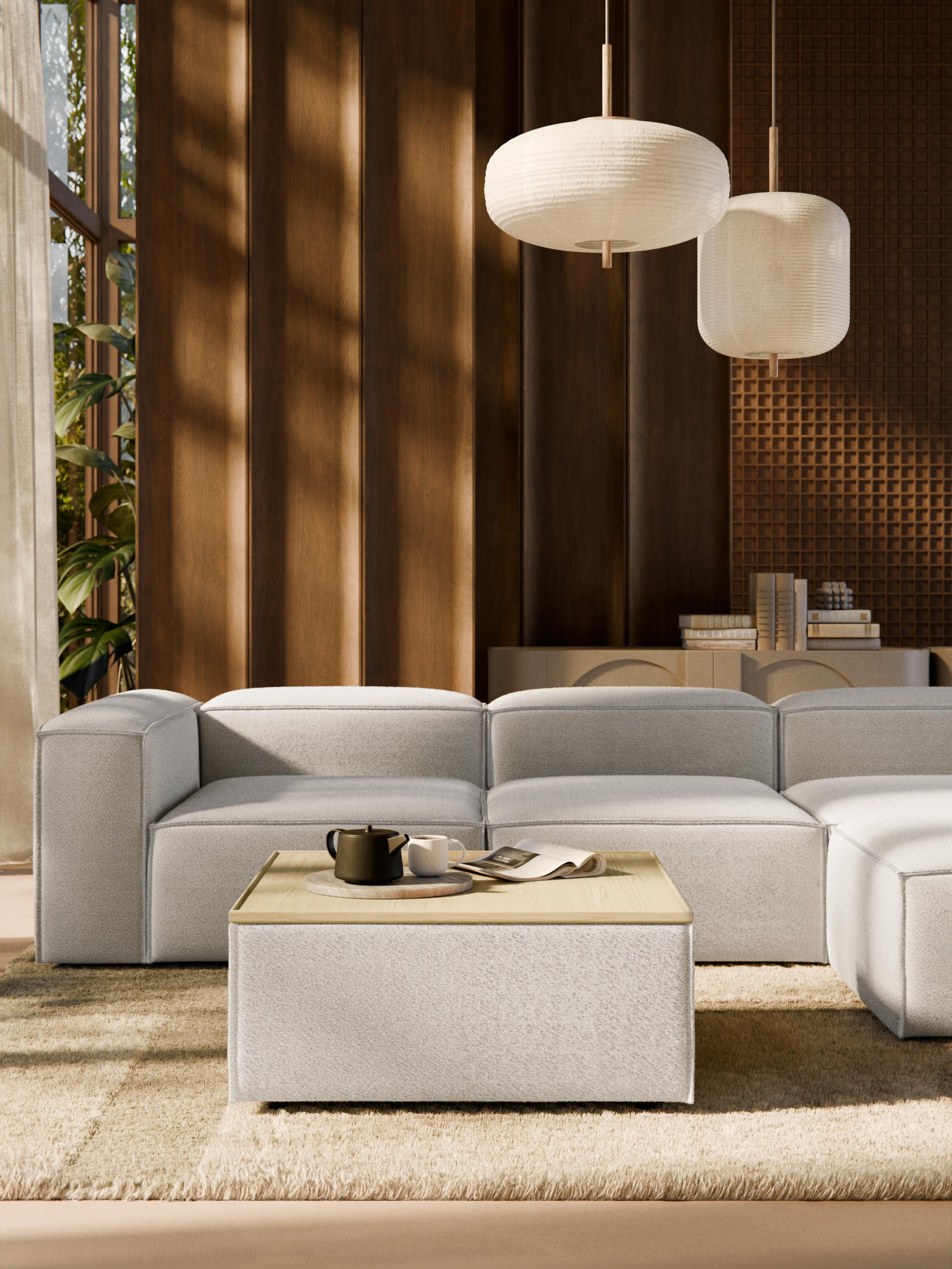 Sofa-Hocker Lennon aus Bouclé mit Stauraum
