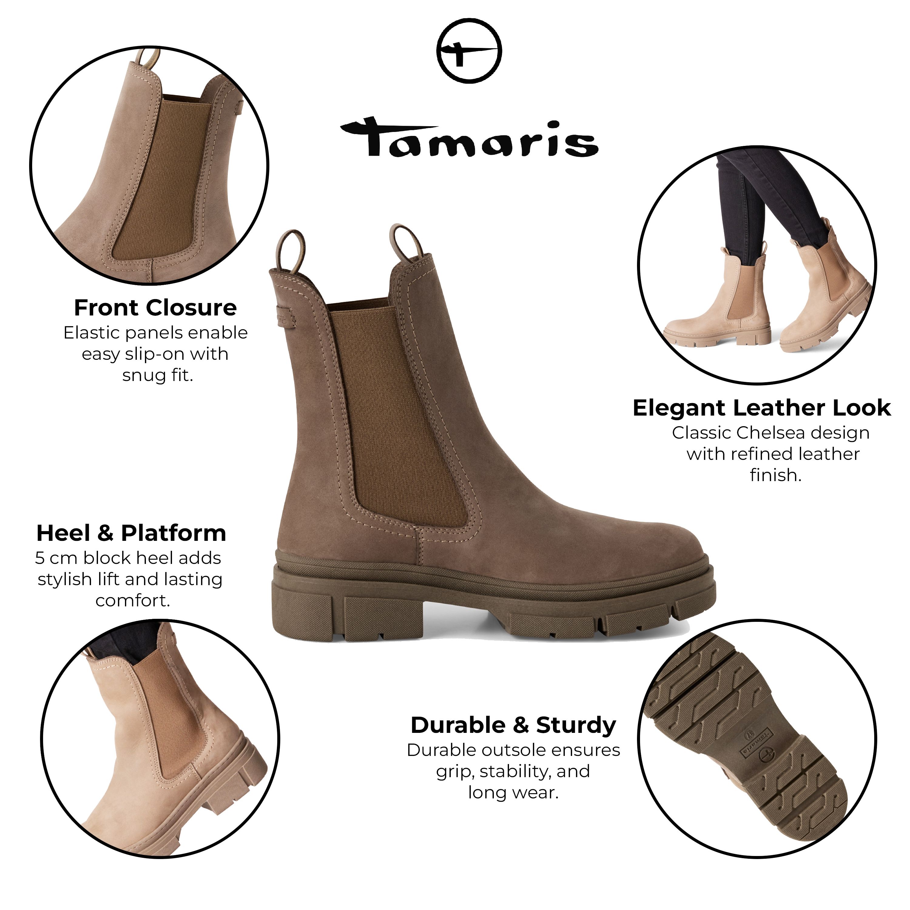 Infinity Leather Tamaris Leather Classic High Pull-On Chelsea Ankle Boots