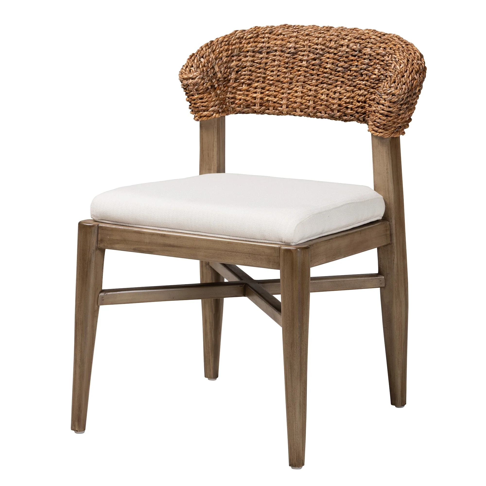 Chloe Modern Bohemian Walnut Brown Finished Mahogany Wood and Natural Rattan Dining Chair