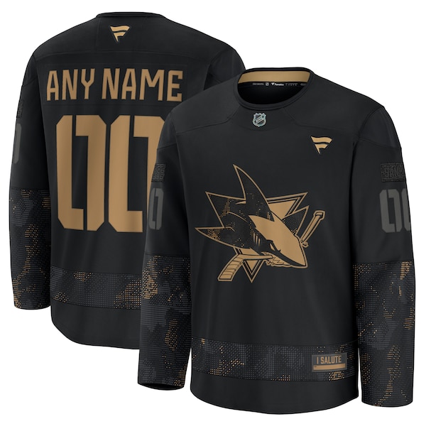 San Jose Sharks  2024 Military Appreciation Personalized Long Sleeve Practice Jersey - Black