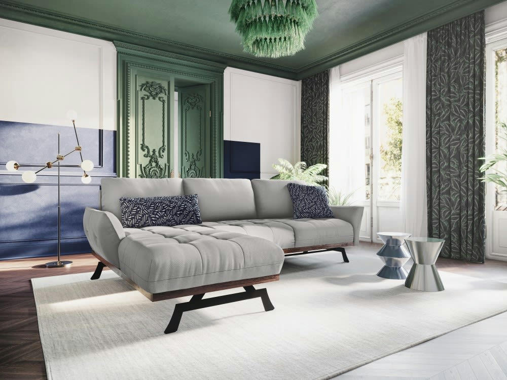 OLIVIER - Canapé d'angle 4 places en tissu structuré gris clair