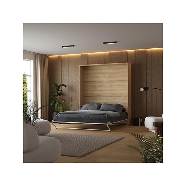 Lit escamotable 160x200cm Vertikal M1 Lit Mural Chene Kaiserberg-Blanc brillant