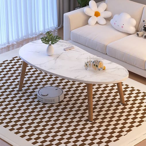 SOGA 2X 80x40cm White Stone Pattern Living Room NordicCoffee Table Modern Style