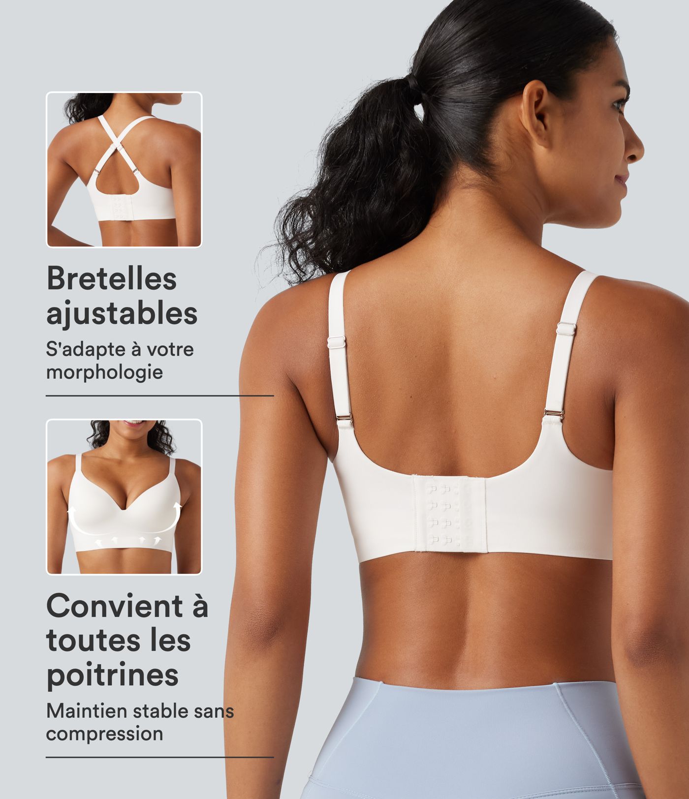 Brassière yoga SoftlyZero™ maintien léger à décolleté V plongeant, coussinets fixes, push-up, protection solaire UPF 50