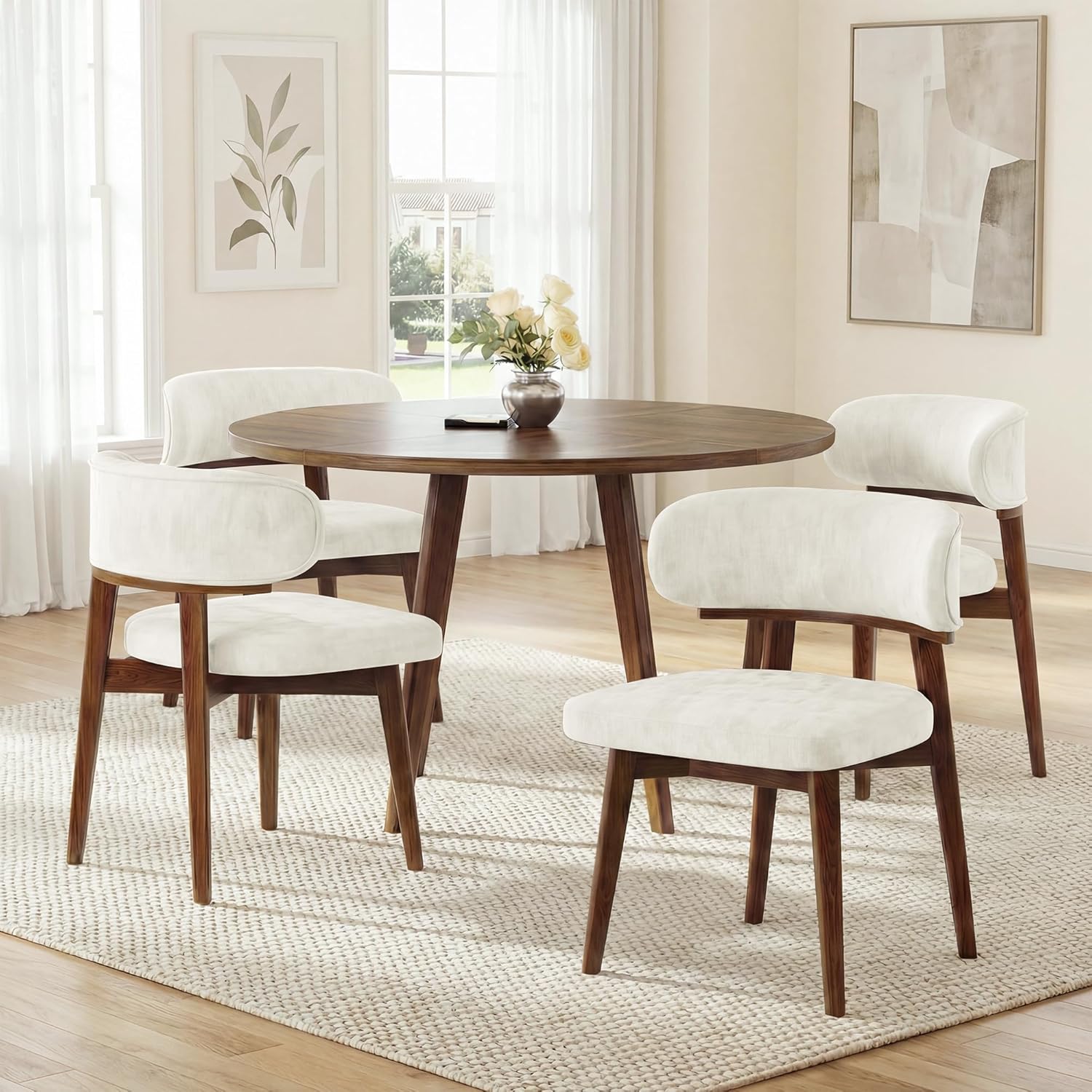 Dining Chairs Set of 4, Modern Upholstered Dining Chairs, Wooden Kitchen Chairs for Dining Room with Ergonomic Curved Backrest