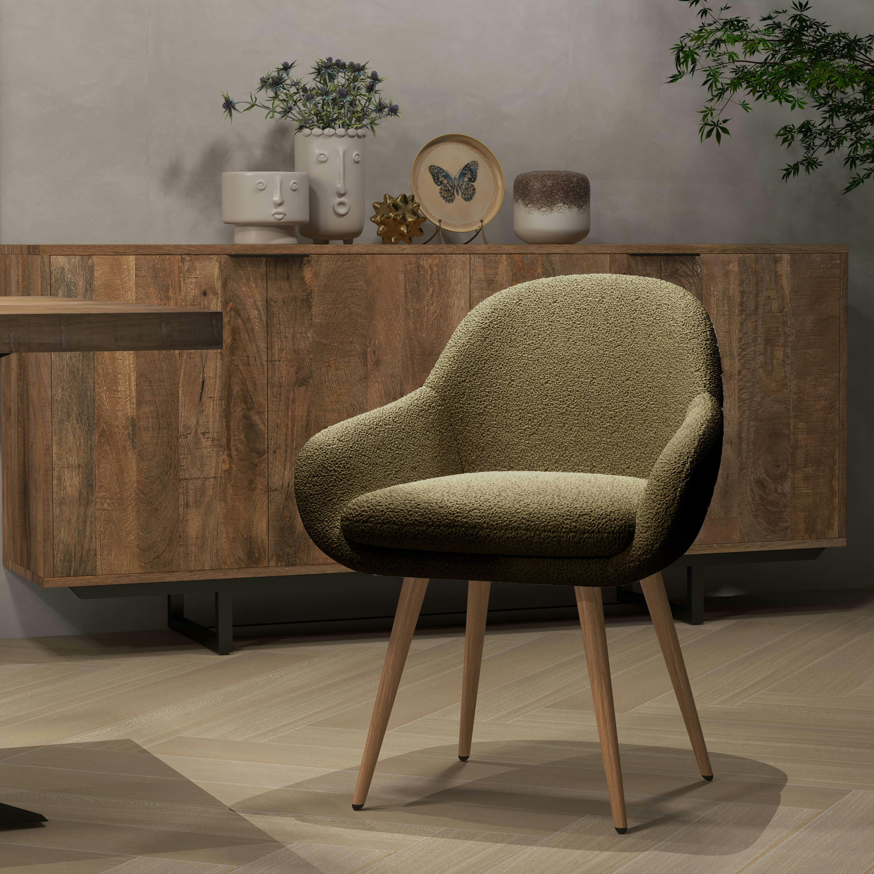 CANCUN - Chaise en tissu bouclette Army et pieds métal noir (x2)