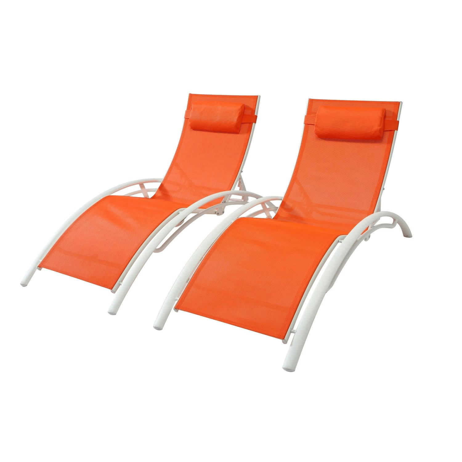 BAHIA - Lot de 2 transats empilables et ajustables en alu orange/blanc