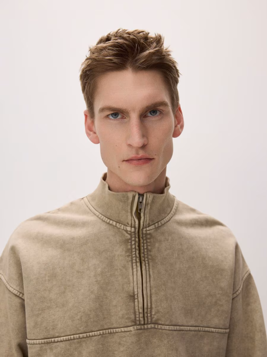 Cotton Sweatshirt With Stand Up Collar