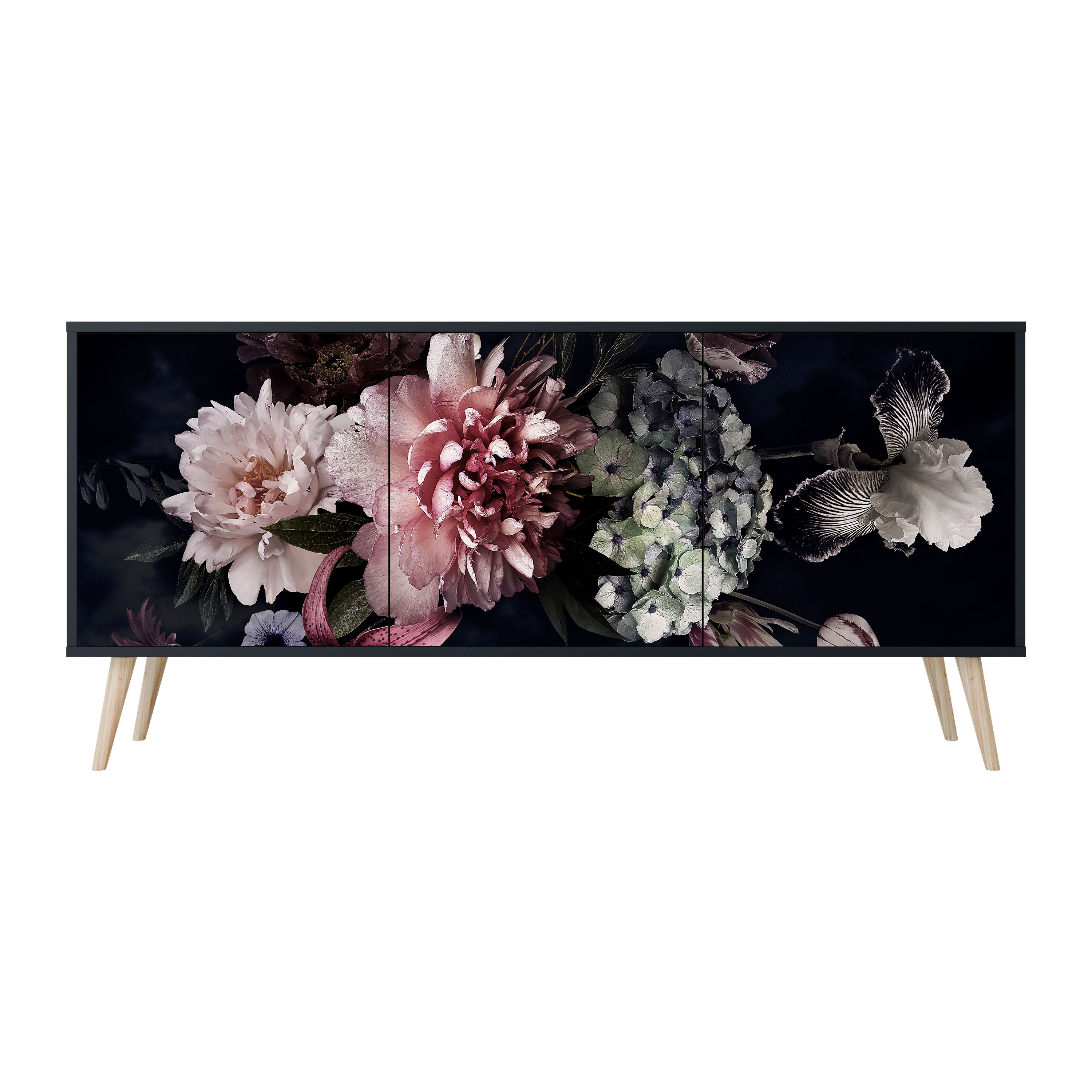 PURE BLOSSOM Komoda 3 drzwi Czarna-Bukowa skośna