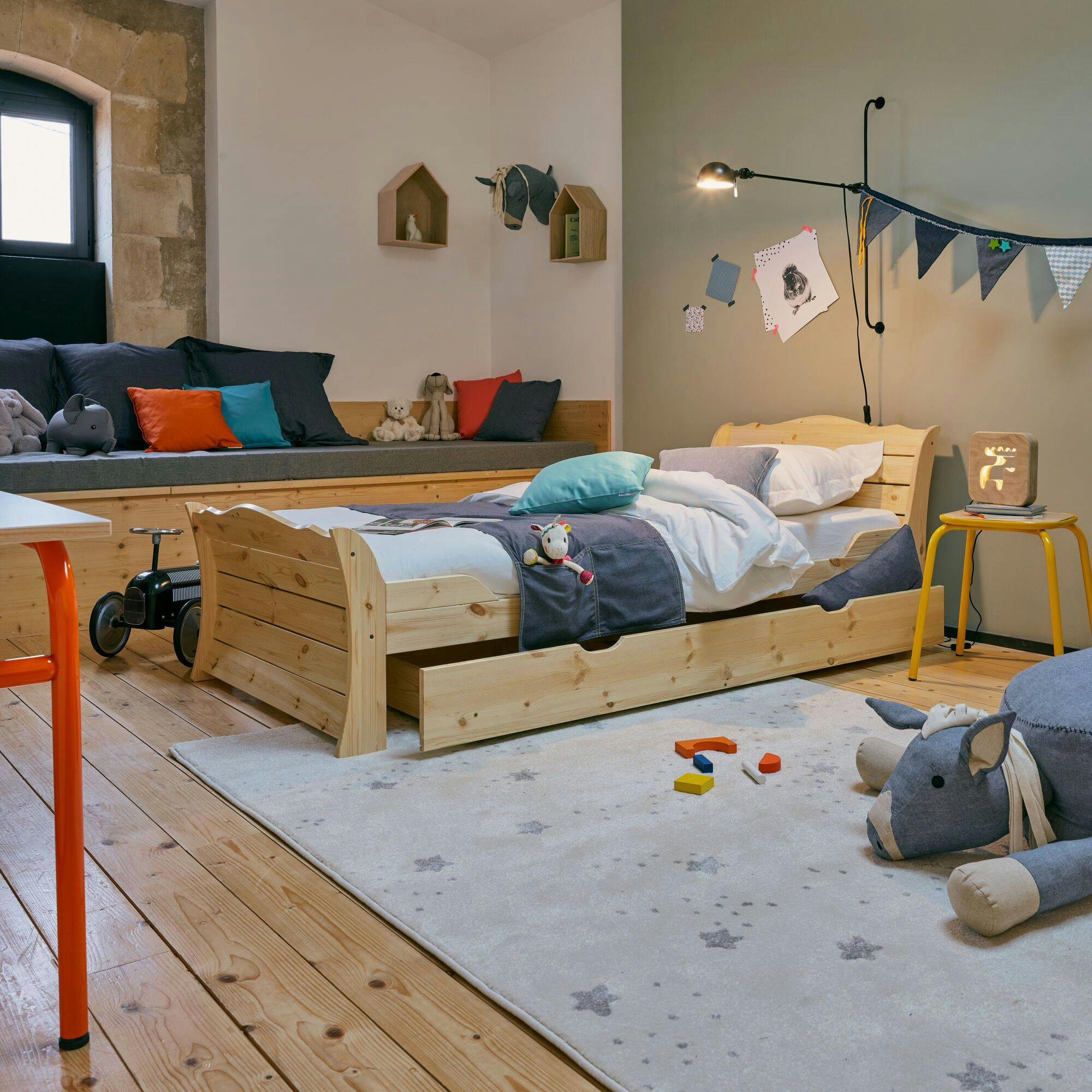 TWIGGY - Lit 90 x 190 cm et tiroir en bois naturel