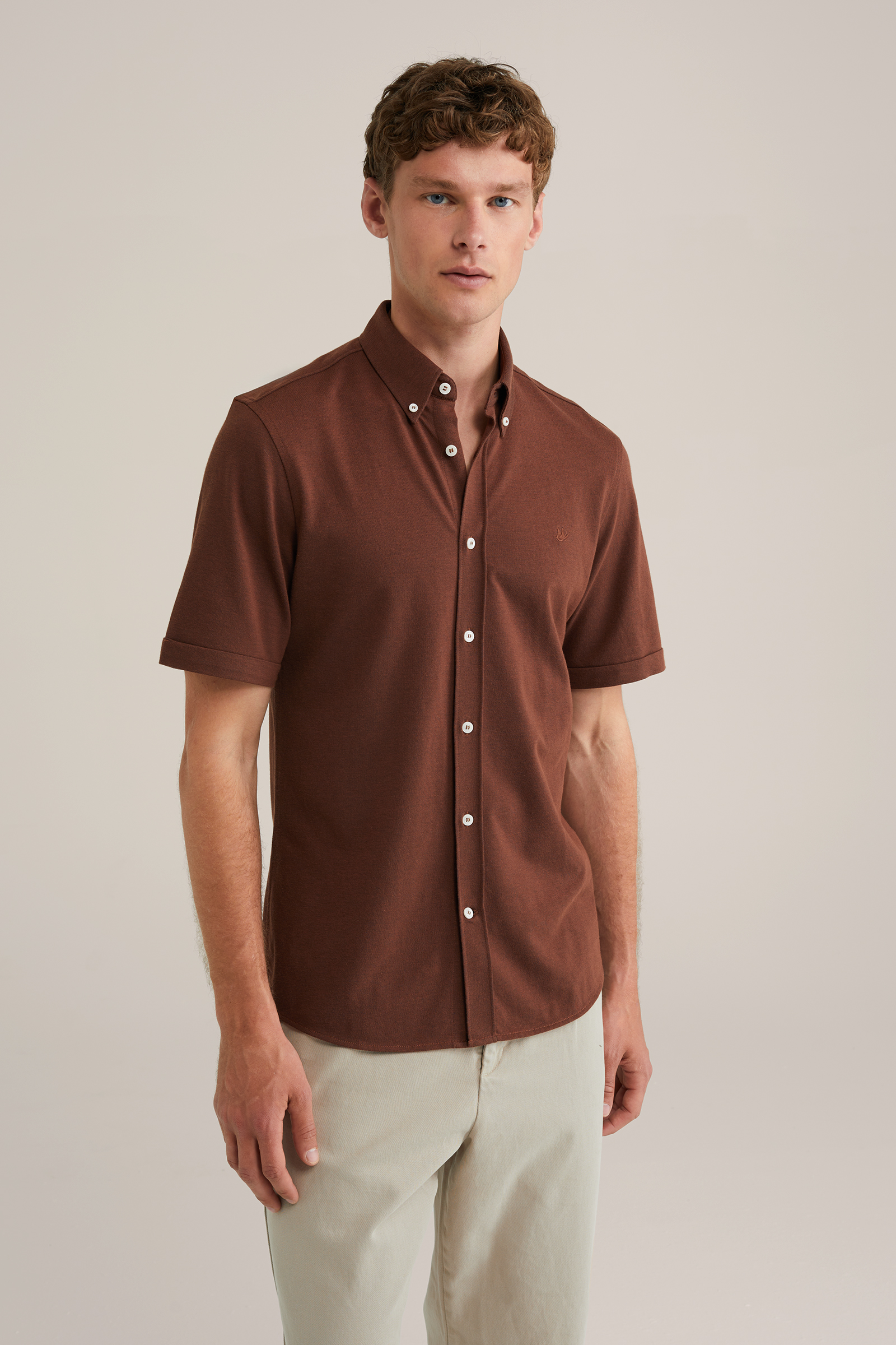 Heren Slim fit overhemd van piqu&eacute;jersey