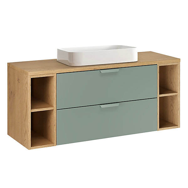 Ensemble meuble simple vasque 120cm 4 niches et colonne Oria Vert mat