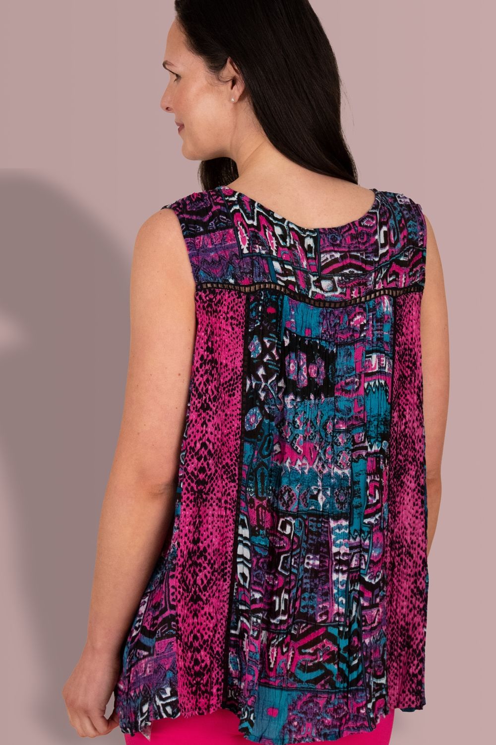 Klass. Sleeveless Panelled Embellished Print Top