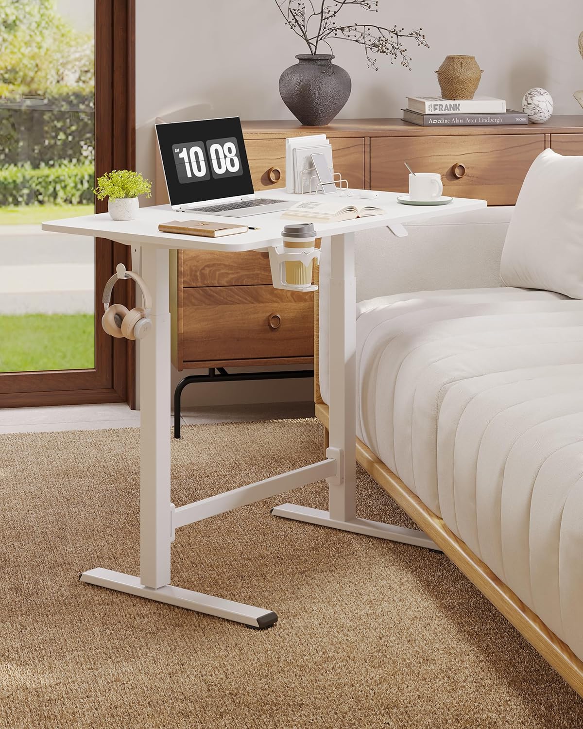 SANODESK Mobile Workstation Standing Desk with Gas-Spring Lift, Rolling Desk Adjustable Height, One-Piece Desktop Workstation with Wheels，Walking Pad & Treadmill Compatible, Portable Home Office Desk