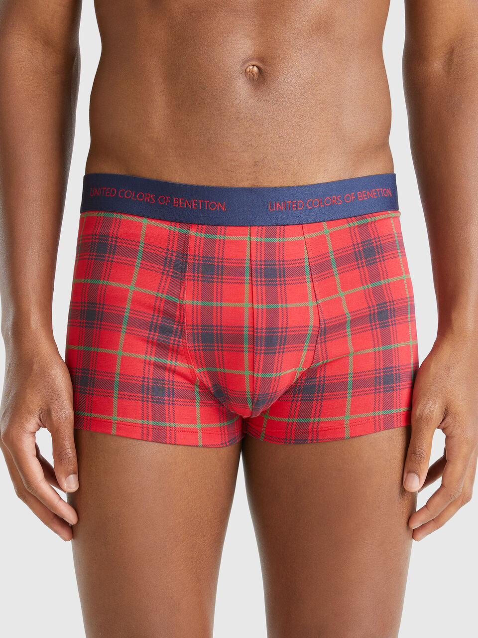 Red and blue tartan boxer shorts