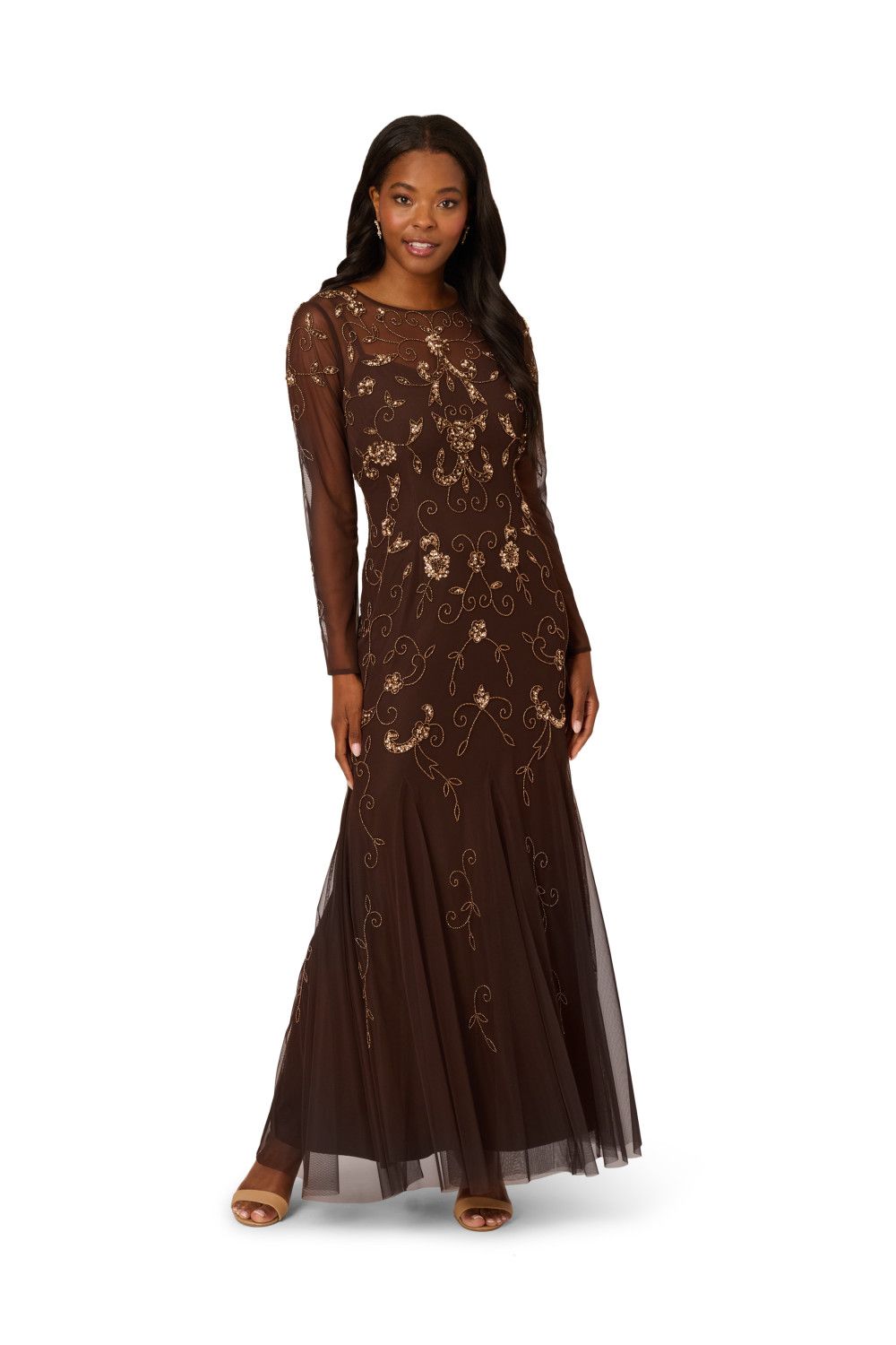 Papell Studio Bead Long Sleeve Dress