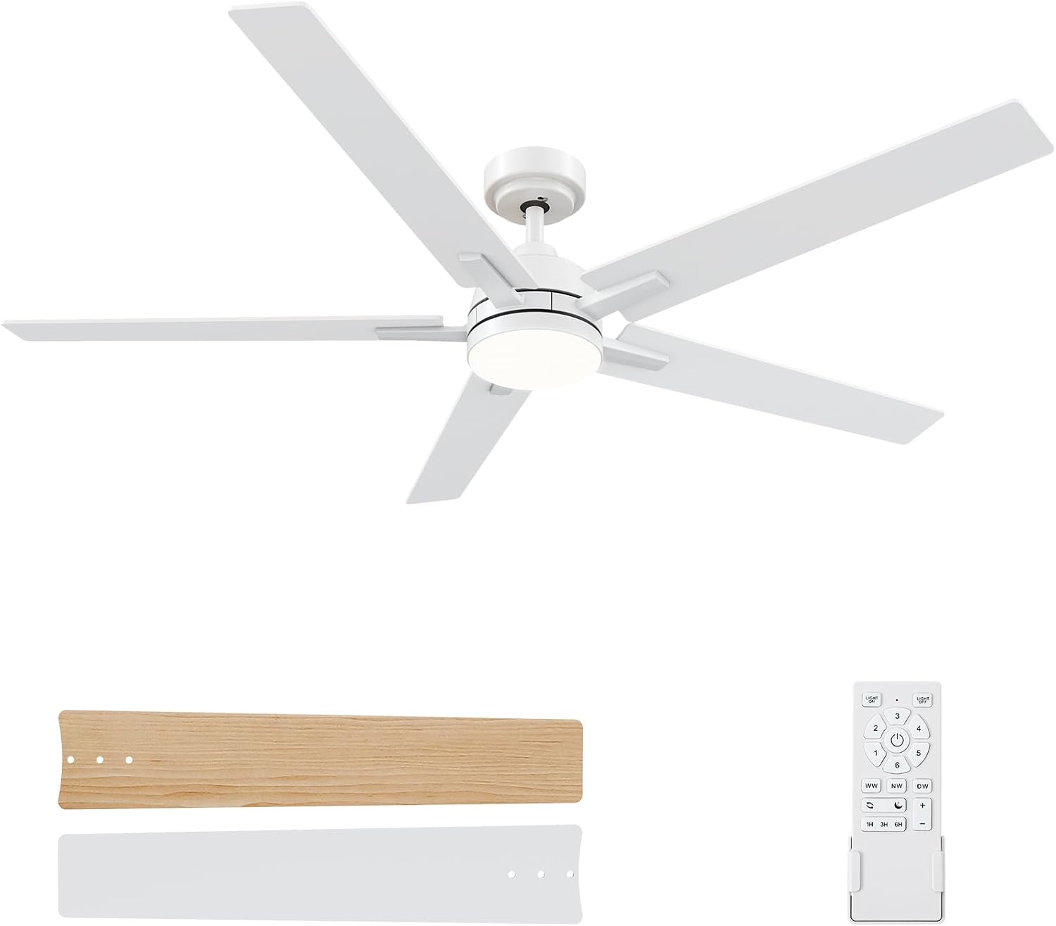 60 Inch White Ceiling Fans with Lights and Remote, Reversible, 3CCT, Dimmable, Noiseless, Large Ceiling Fan for Bedroom, Living Room and Patio, Indoor/Outdoor Use