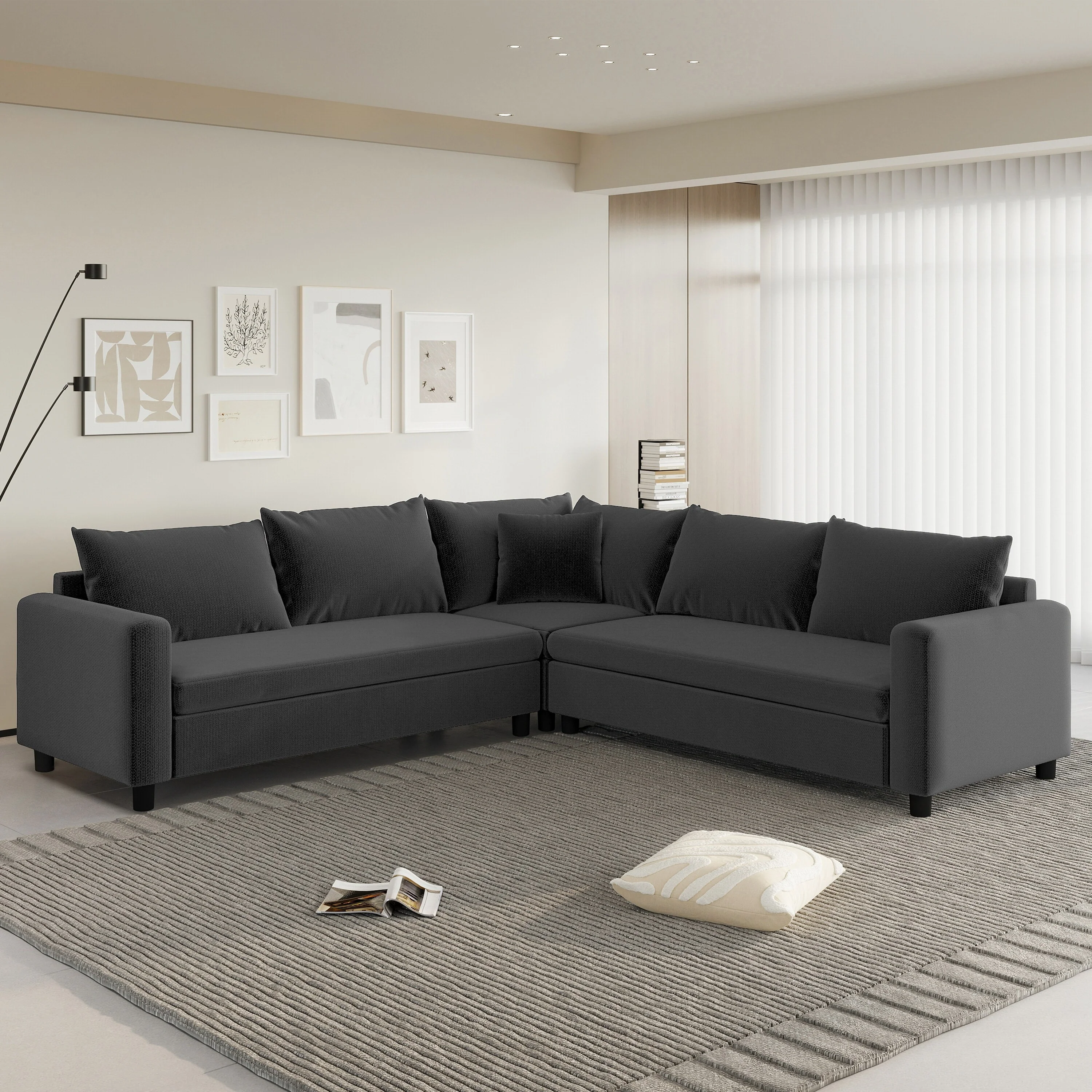 Contemporary Modular Sofa with Chenille Upholstery and Solid Wood Frame and Removable Cushions for Living Room or Guest Room