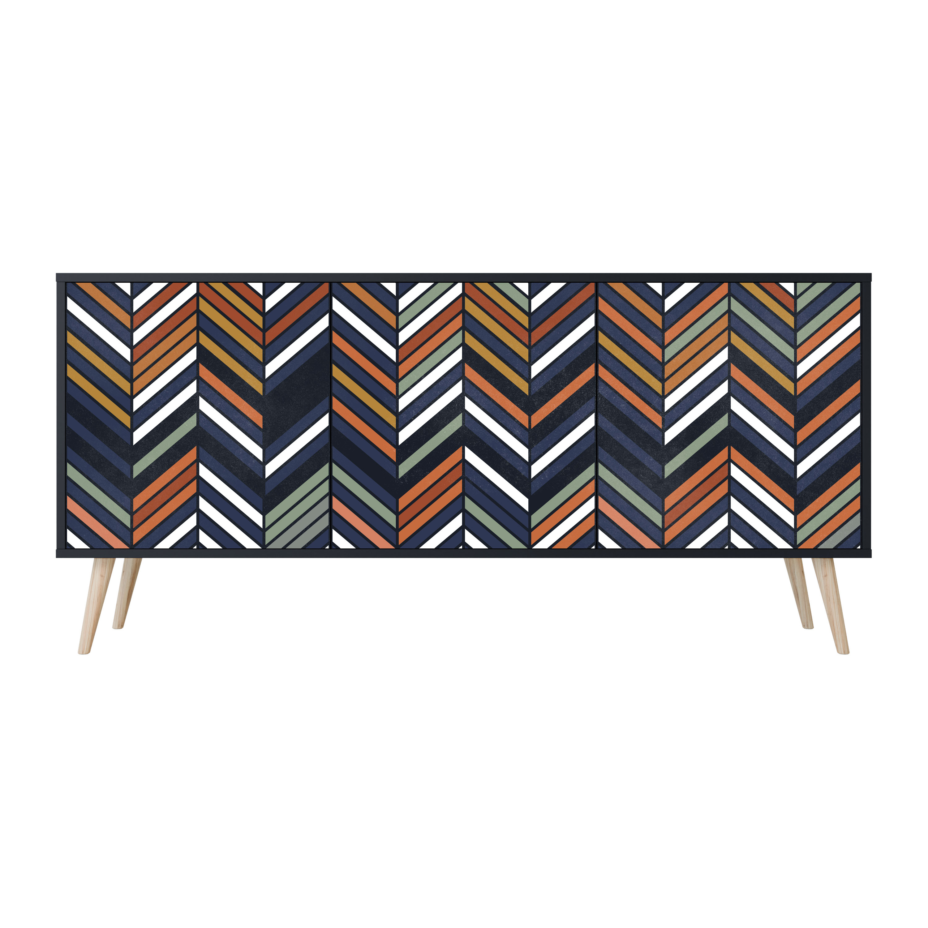 VIBRANT PATCHWORK Komoda 3 drzwi Czarna-Bukowa skośna