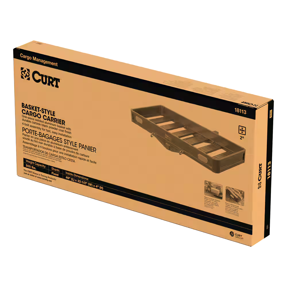 CURT Aluminum Hitch Mount Basket-Style Cargo Carrier, Fits 2-in Receivers, 49 x 22-in